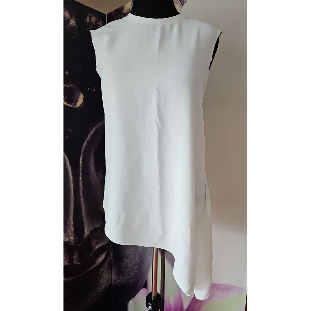 ANNE KLEIN Women's Sleeveless White Diagonal Hem Round Neck Top Size 8 JT01
